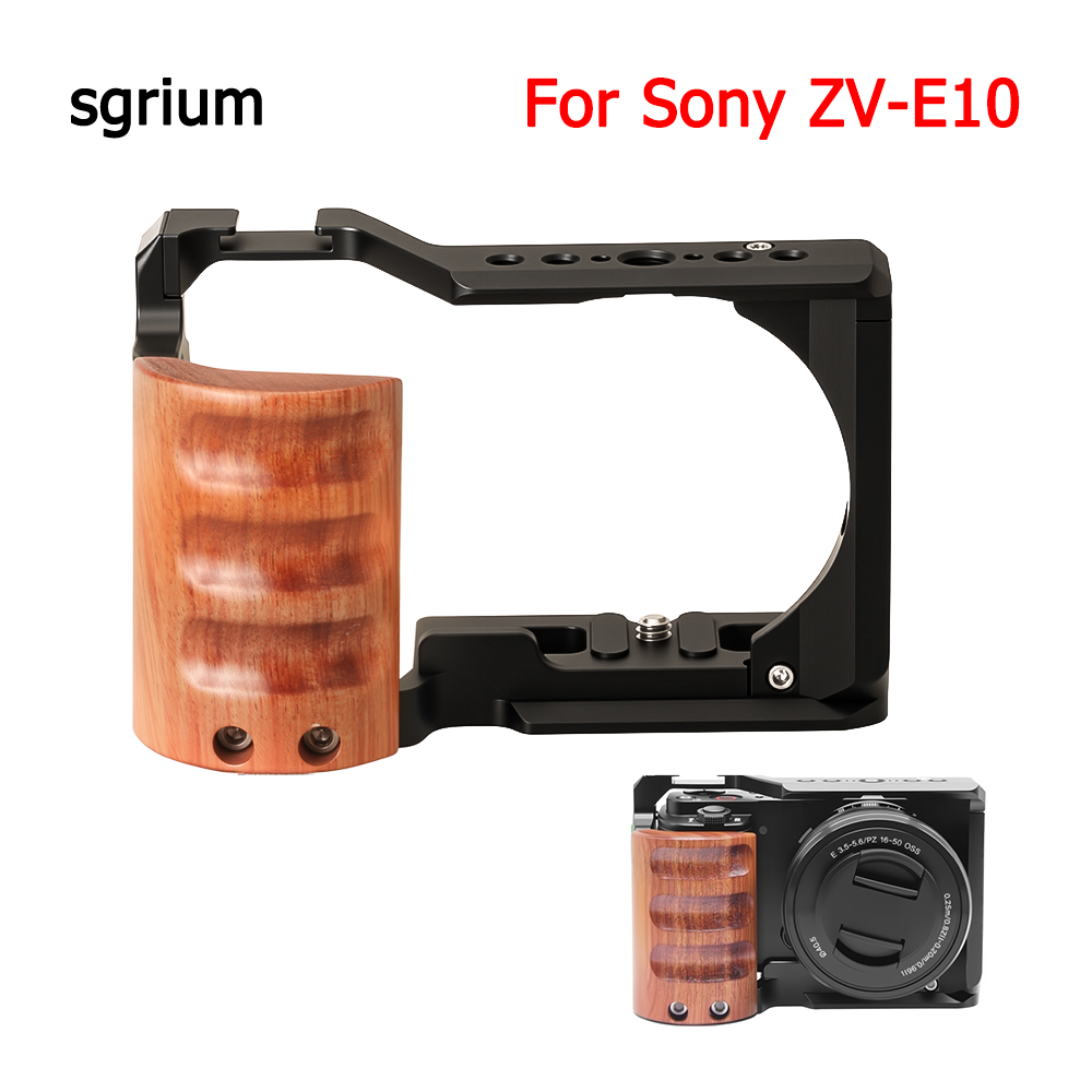 Sony Camera Zv-E10 - ソニーZV-E10用ケージカメラ、木製ハンドル付き、ラビットケージサポートブラケット、LEDマイク延長ビデオケージ