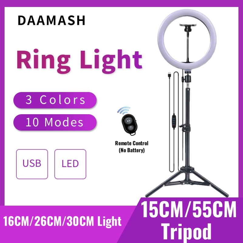 Photography Lighting Wand - LEDセルフィーリング照明,写真ランプ,USB,リモコン,ライブビデオ,電話ホルダー,三脚,16cm, 26cm, 30cm