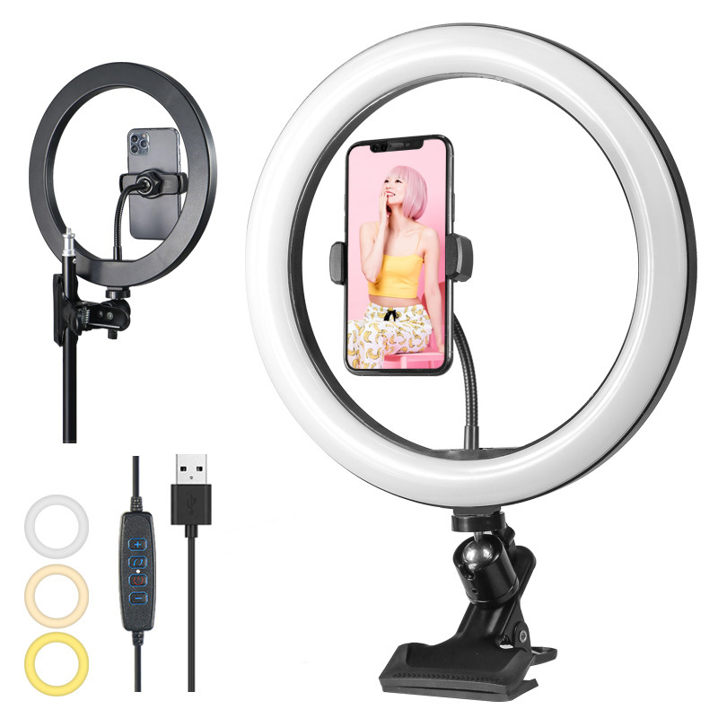 Photography Lighting Ring - 調光可能なLEDリングライト、電話用USB自撮りランプ、ライブストリーミング、スタジオビデオ写真、プロ仕様の照明、26cm