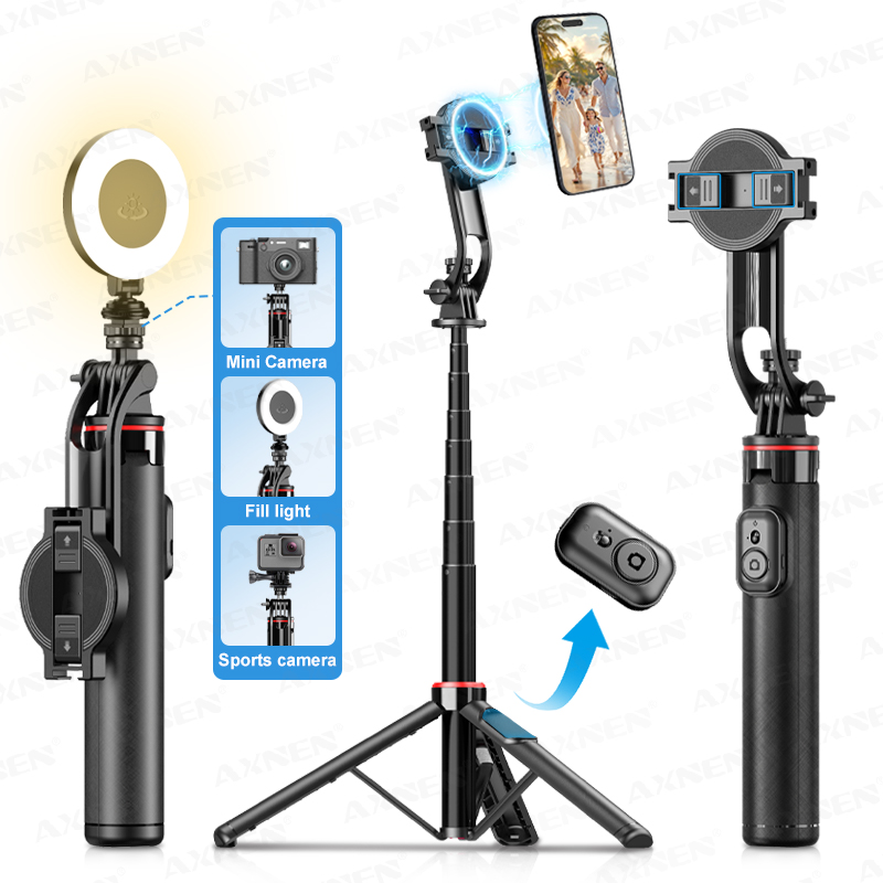 Photography And Videography Lighting - AXNEN C20 磁気自撮り棒三脚 拡張可能 携帯電話撮影用 リモート1/4インチネジ付き