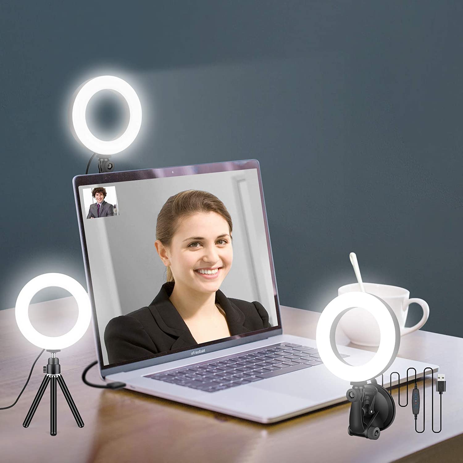 Photography Lighting Ring - ズーム会議用16cmリングライト,ラップトップ,リングライト,三脚,リングライト,電話,コンピューターモニター用吸盤付き