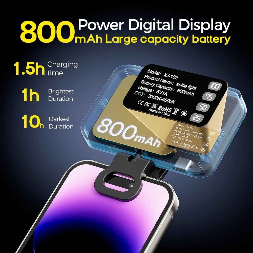 Photography Lighting Ring - 800/1000mAh LEDセルフィーライト 3モード USB充電式 LEDフィルライト 明るさ調整可能