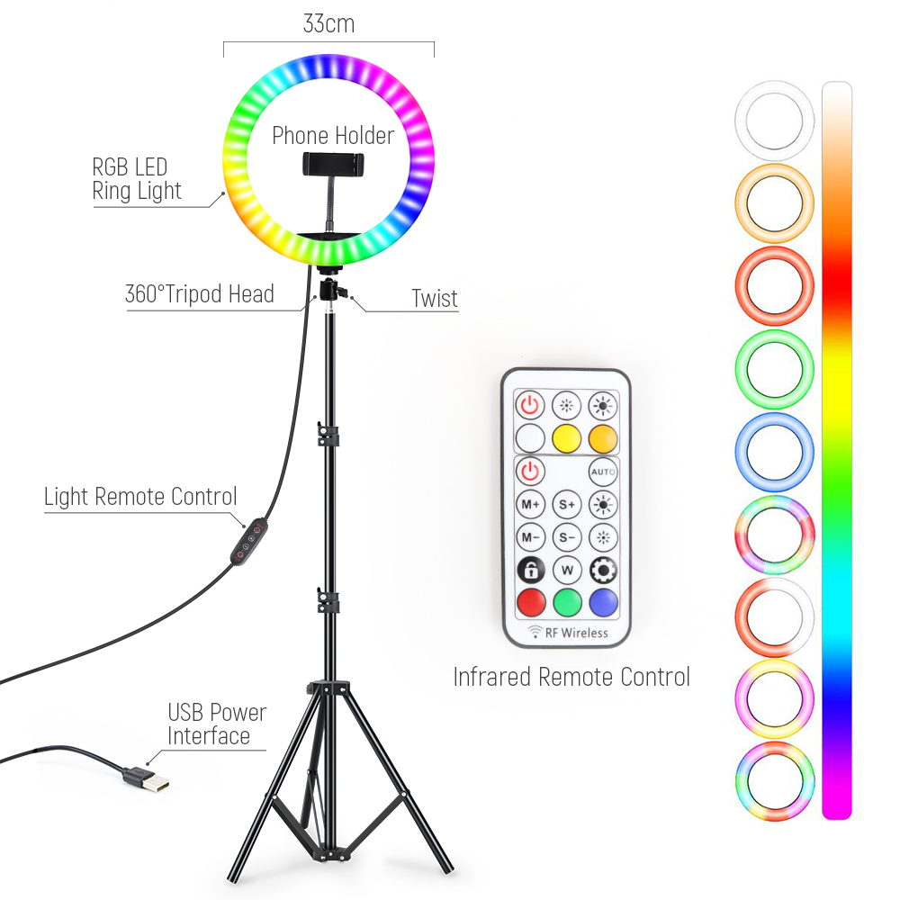Led rgbリングライト,13インチ,0.5m,1.6m, - Photography Lighting Wand のレビューと価格