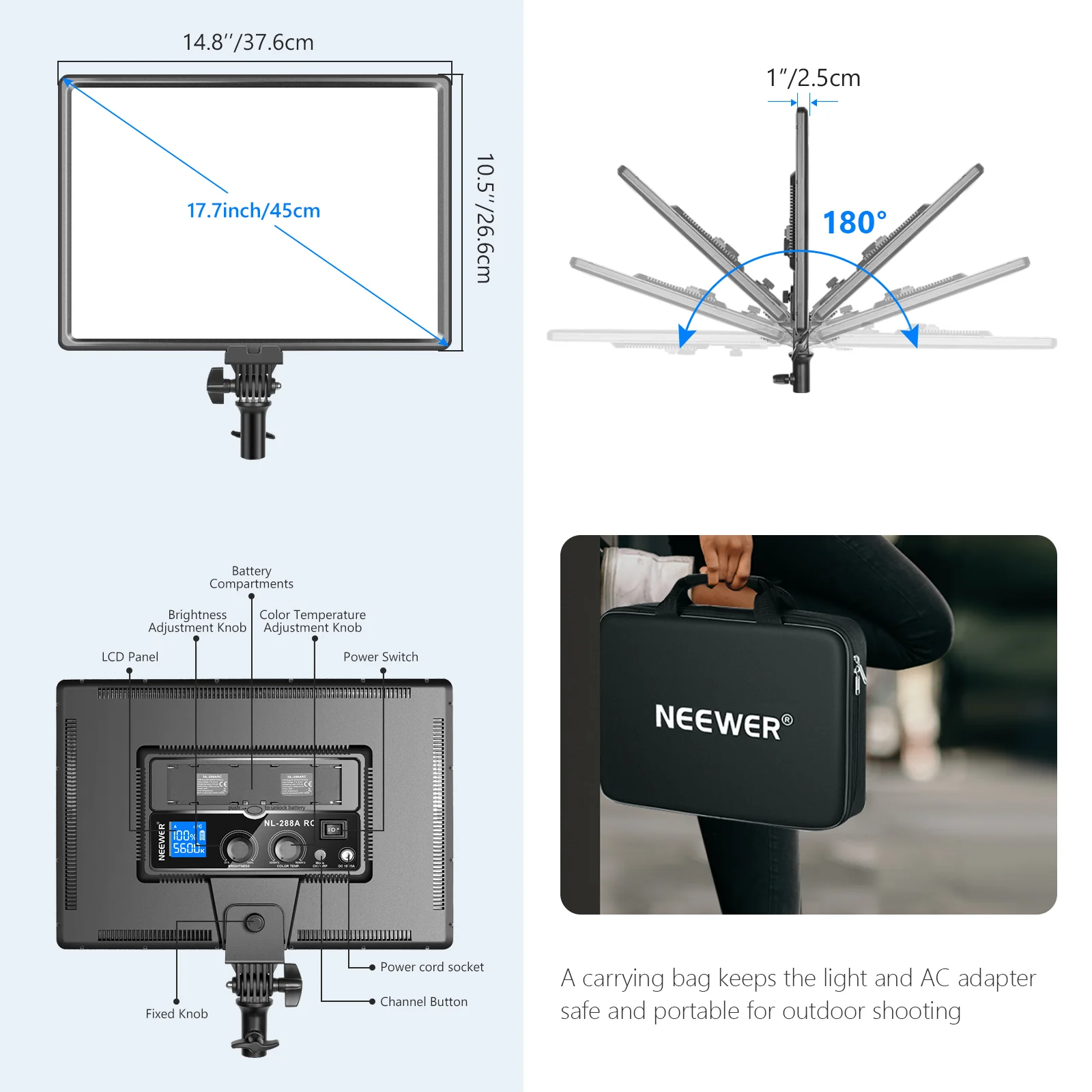 Neewer NL288大型LEDビデオライトパネル、45W - Photography Lighting Youtube のレビューと価格